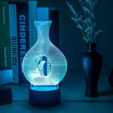 3D acrylic LED night light with touch button and ABS base on a table