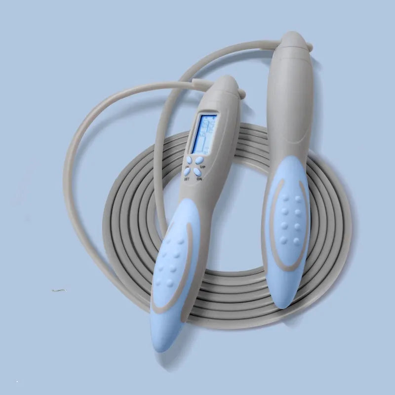 Fat burning counting skipping rope with dual ropes on grey background