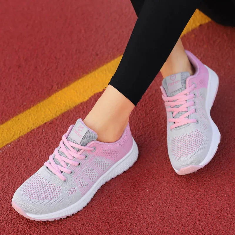 Women's white high-top casual shoes with a PU and mesh upper and a flat EVA sole.