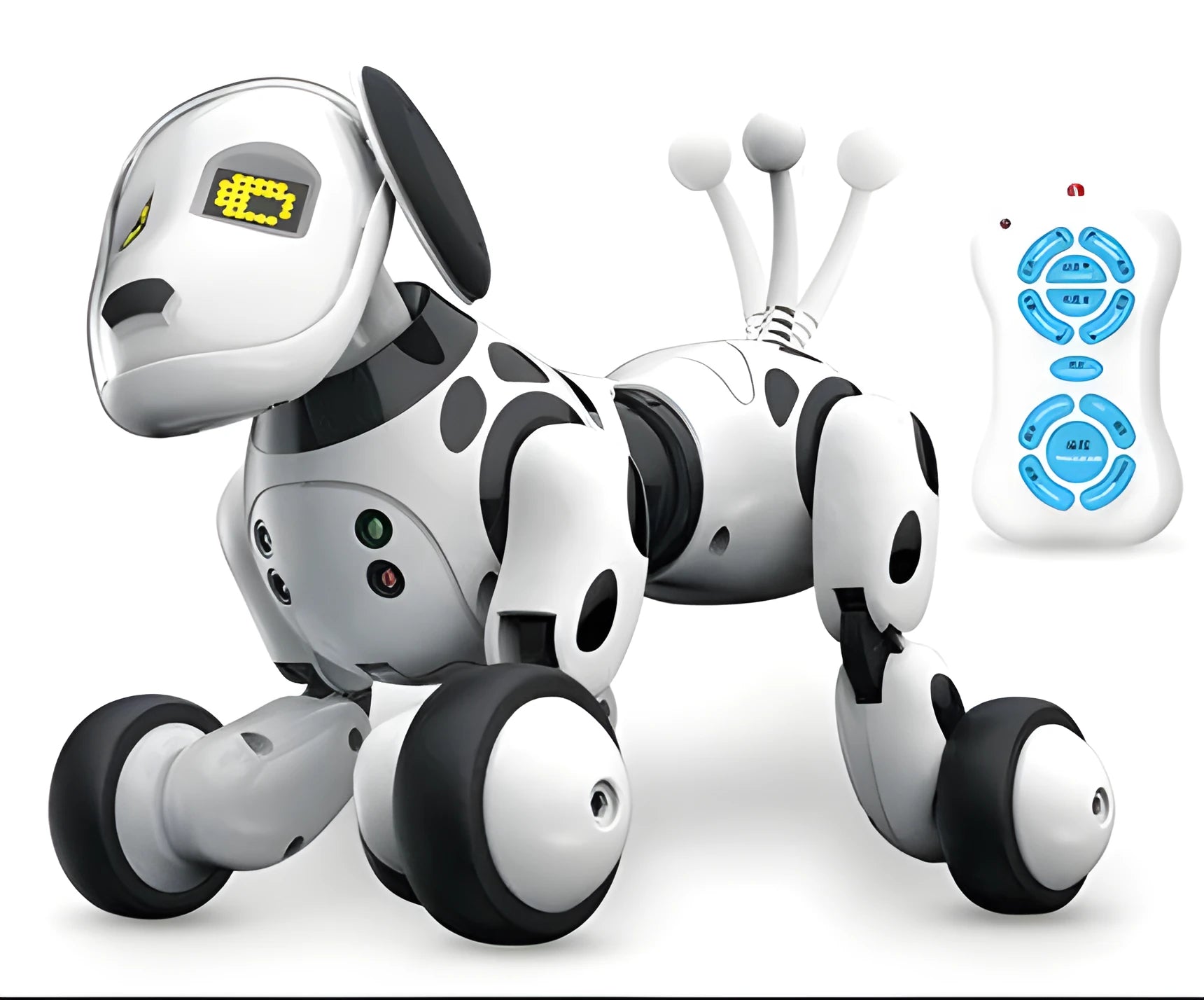 Electric remote control smart robot dog with touch sensing, singing, dancing features on a white background