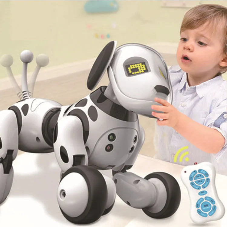 Electric remote control smart robot dog with touch sensing, singing, dancing features on a white background