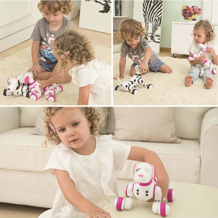 Electric remote control smart robot dog with touch sensing, singing, dancing features on a white background