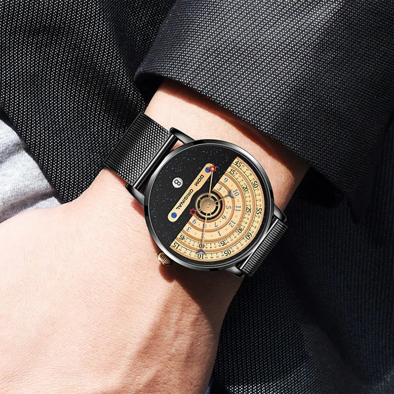 Men's silver sports watch with 40mm dial and stainless steel strap showing quartz movement display