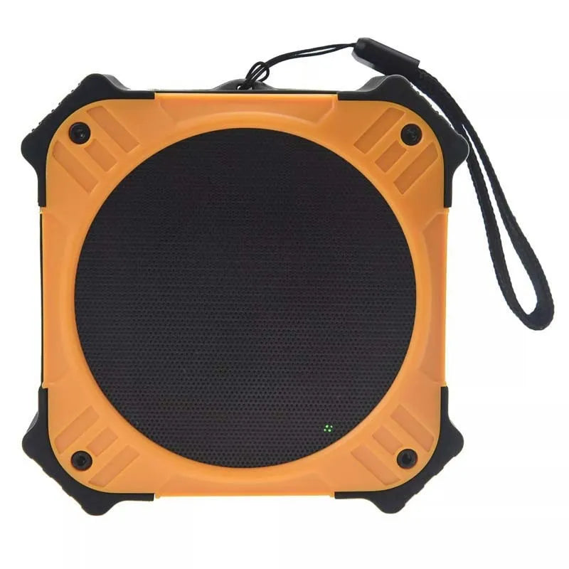 Waterproof portable Bluetooth speaker with wrist strap in black or blue colours showing compact design