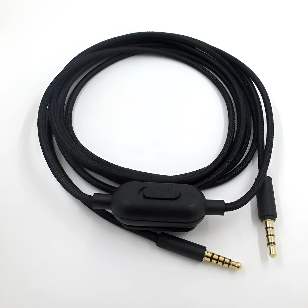 Black universal audio cable with 3.5mm connectors for headset and speaker replacement