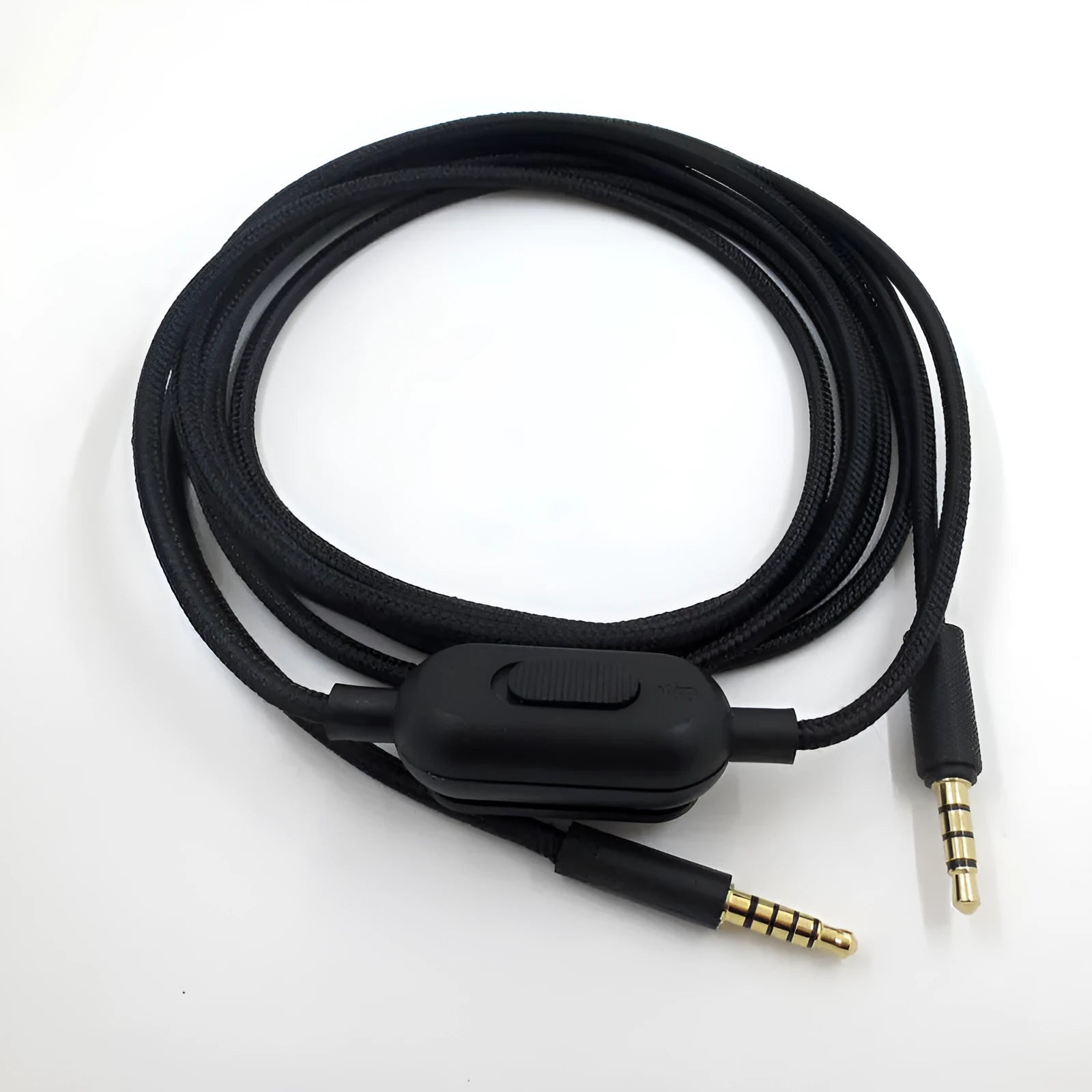 Black universal audio cable with 3.5mm connectors for headset and speaker replacement