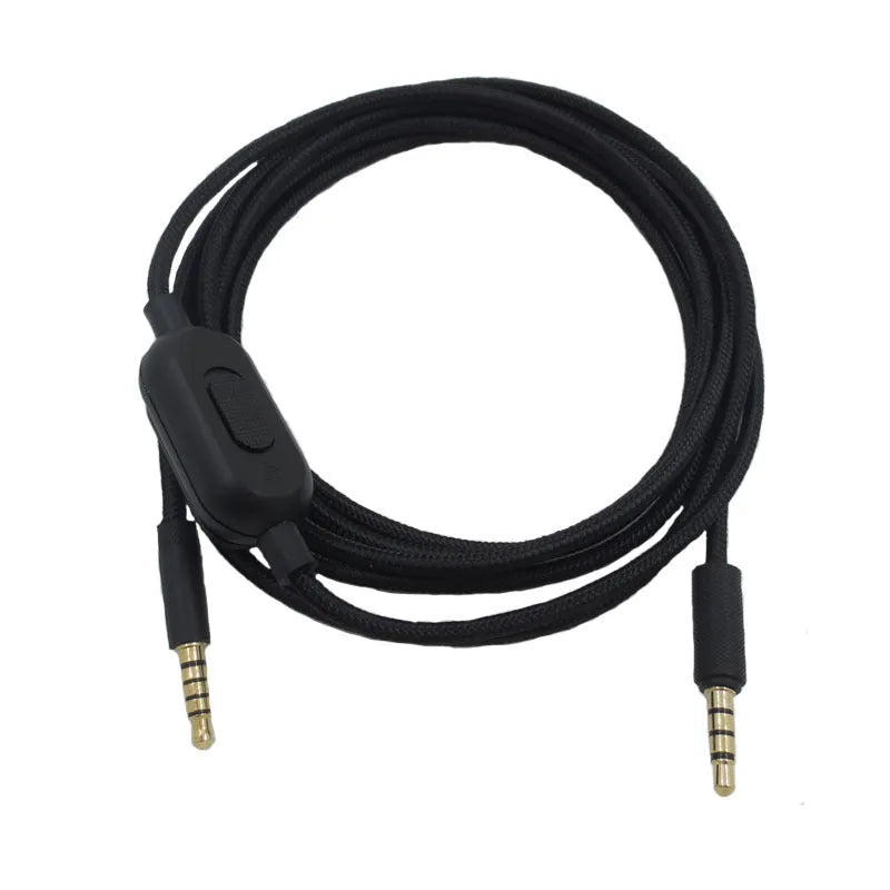 Black universal audio cable with 3.5mm connectors for headset and speaker replacement