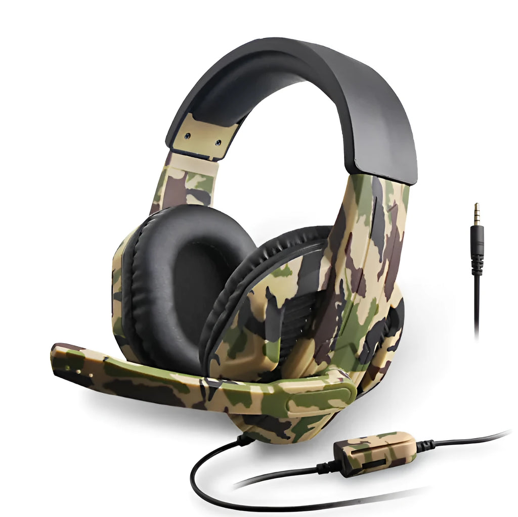 PS4 gaming headset with camouflage metal finish and wired 3.5mm connection