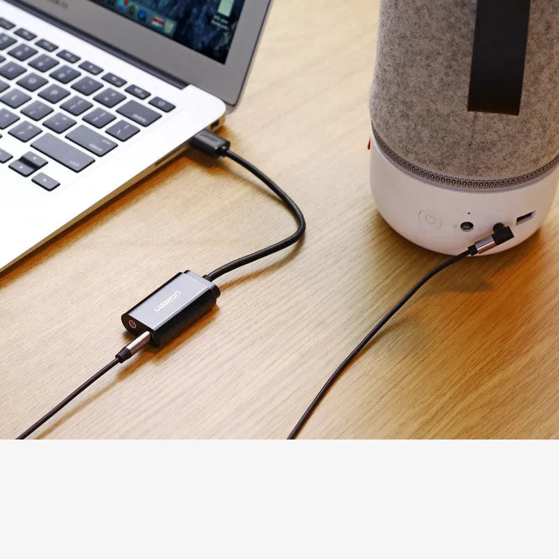USB external sound card 3.5mm audio headphone converter with 15cm cord, black