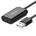 USB external sound card 3.5mm audio headphone converter with 15cm cord, black