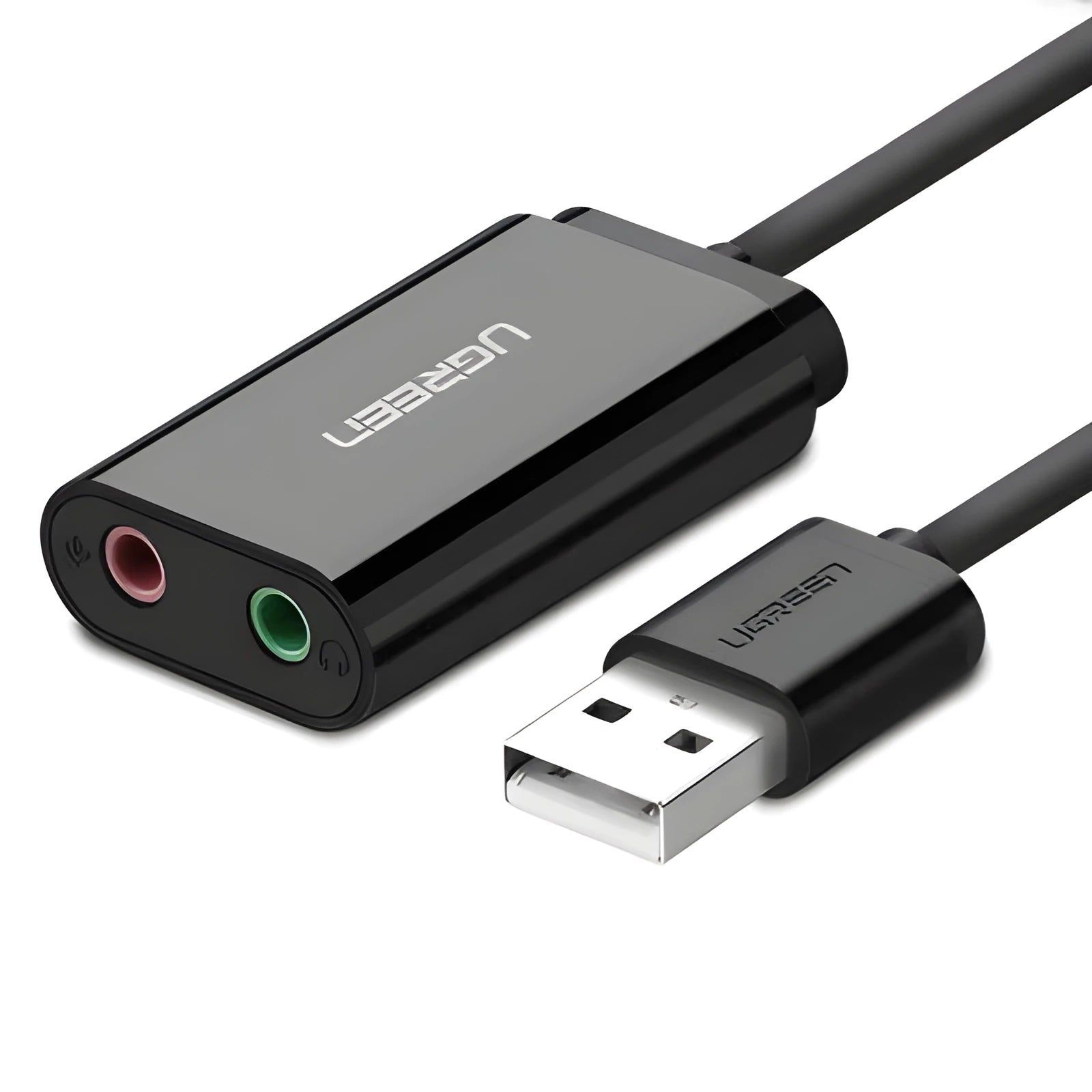 USB external sound card 3.5mm audio headphone converter with 15cm cord, black
