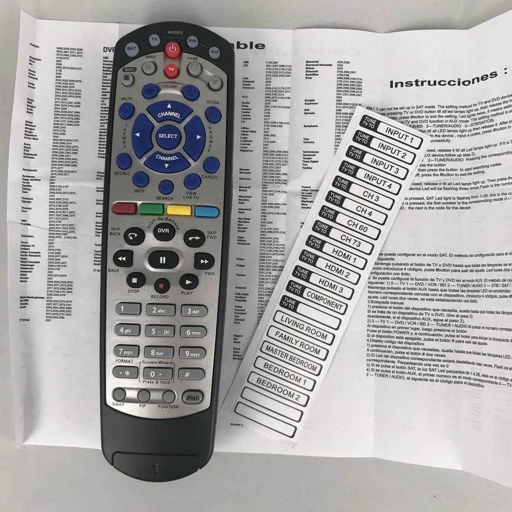 Black DISH Network universal flat remote control for satellite TV and DVD, code 20.1