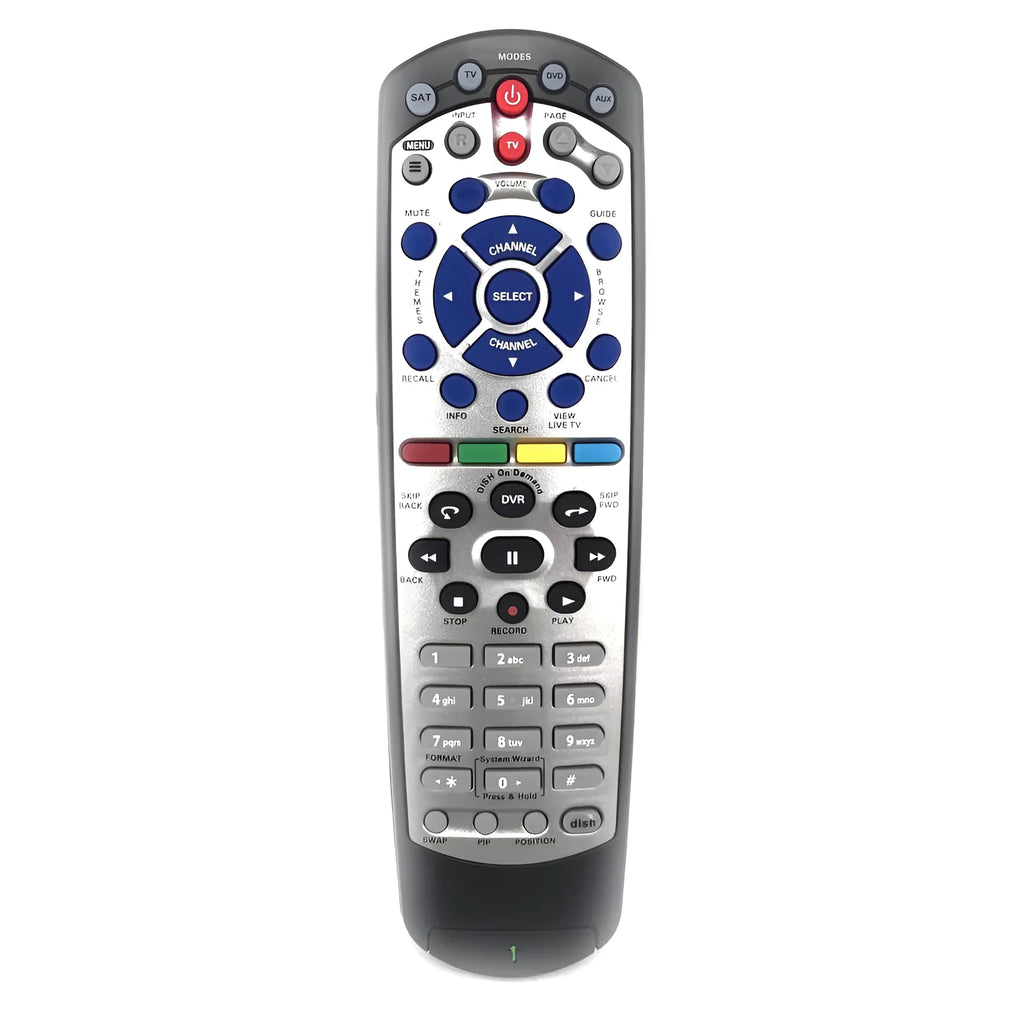 Black DISH Network universal flat remote control for satellite TV and DVD, code 20.1
