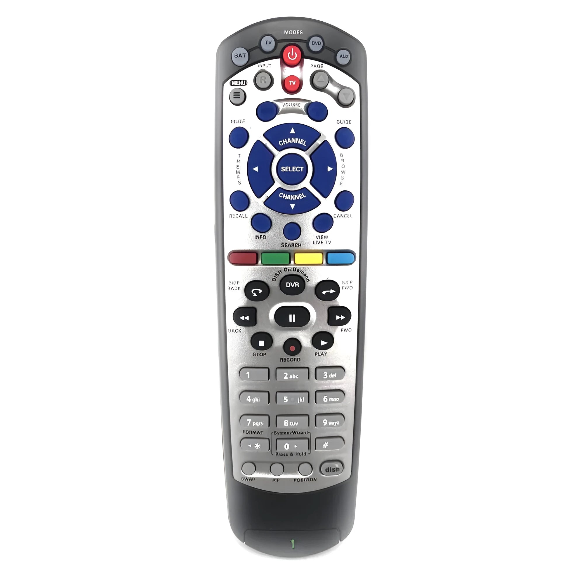 Black DISH Network universal flat remote control for satellite TV and DVD, code 20.1