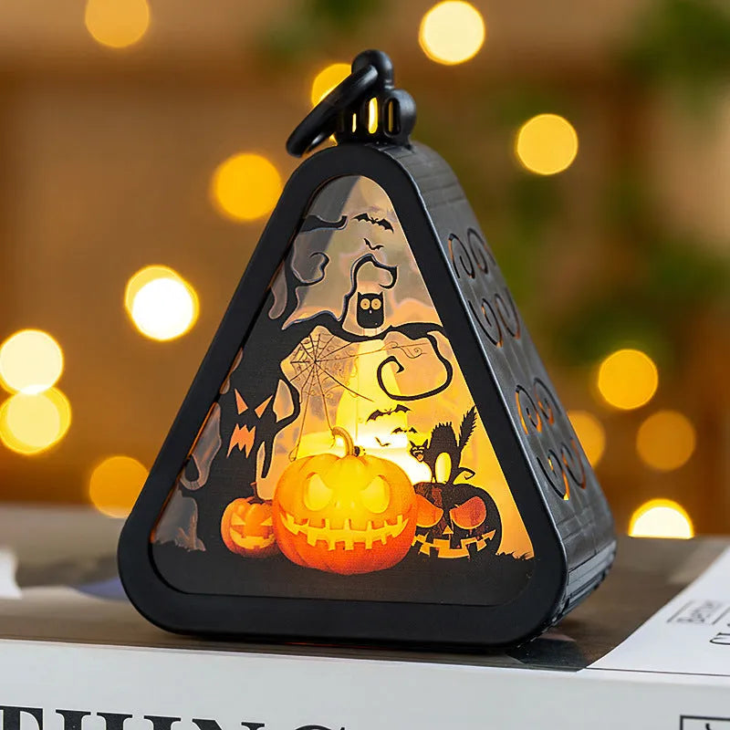 Halloween pumpkin lamp battery-operated portable decoration in plastic and glass construction