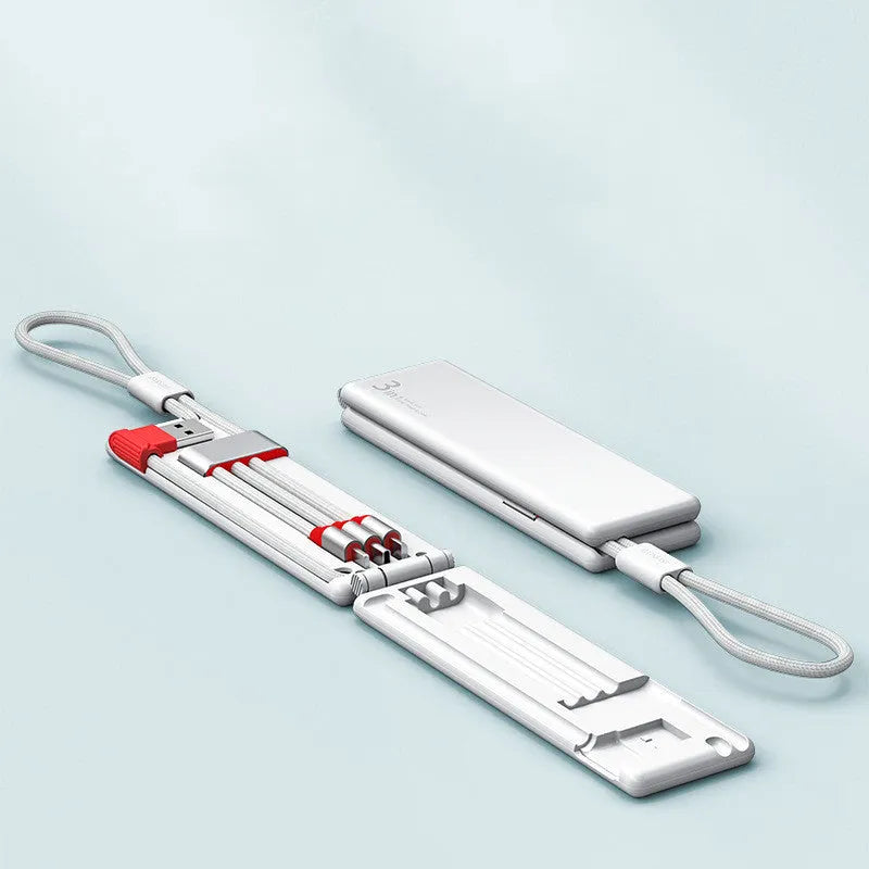 Compact black portable charger with three USB ports for iPhone, Type-C and Micro USB devices