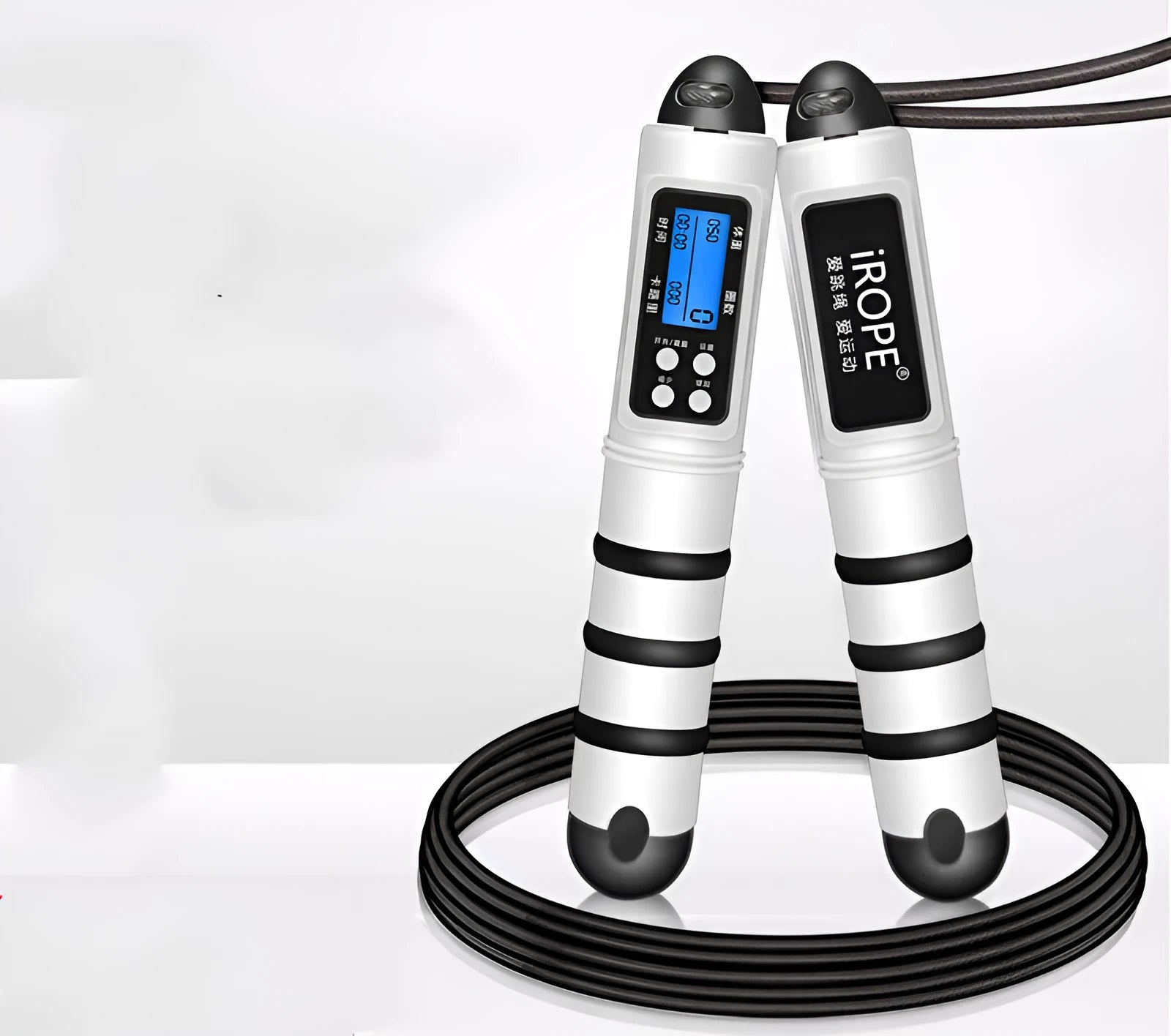White digital counting skipping rope with PVC wire and display handle for children and adult fitness