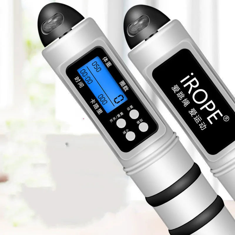 White digital counting skipping rope with PVC wire and display handle for children and adult fitness