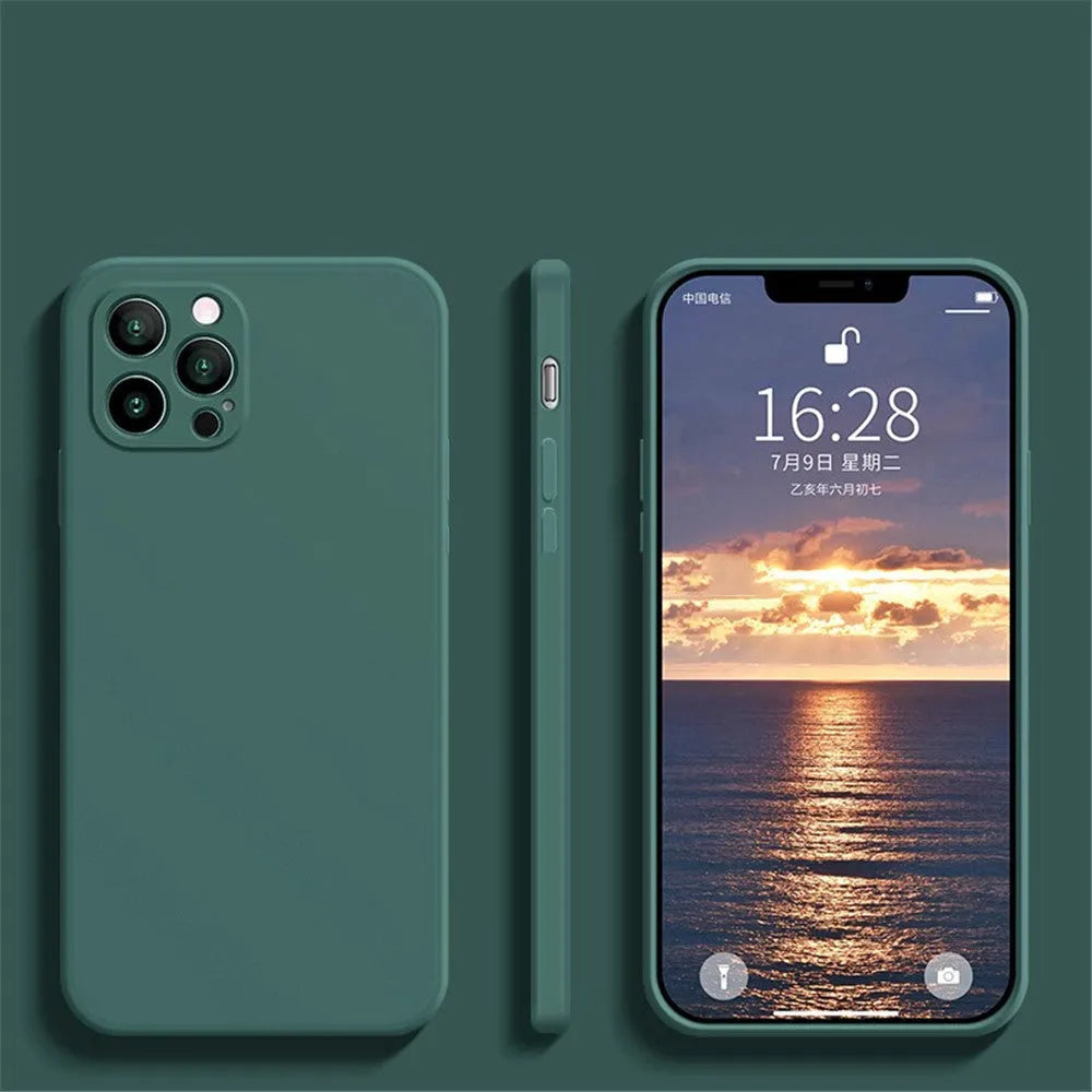 Liquid silicone fine hole straight edge mobile phone case in solid colour for Apple iPhone