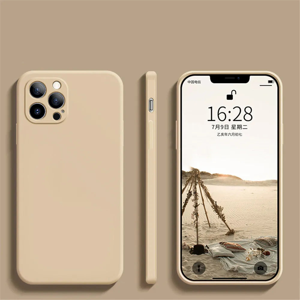 Liquid silicone fine hole straight edge mobile phone case in solid colour for Apple iPhone