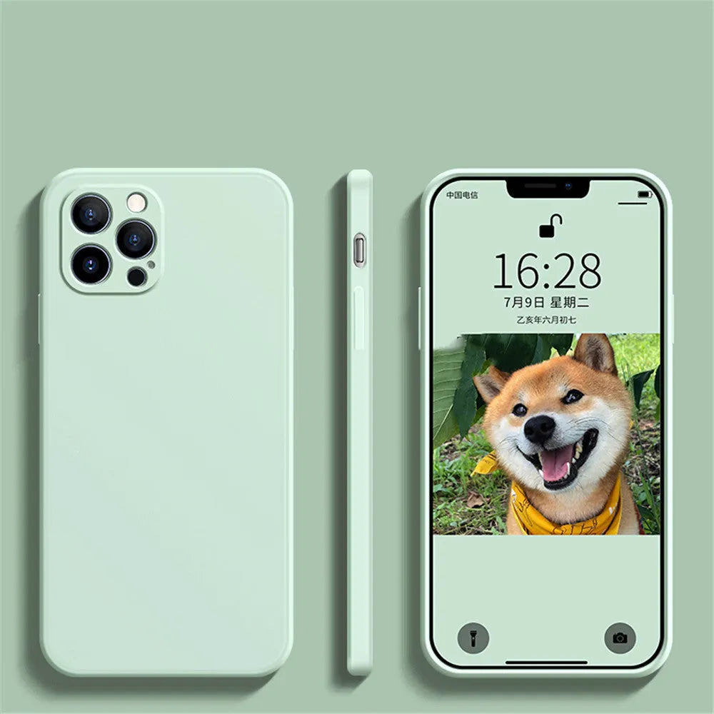 Liquid silicone fine hole straight edge mobile phone case in solid colour for Apple iPhone