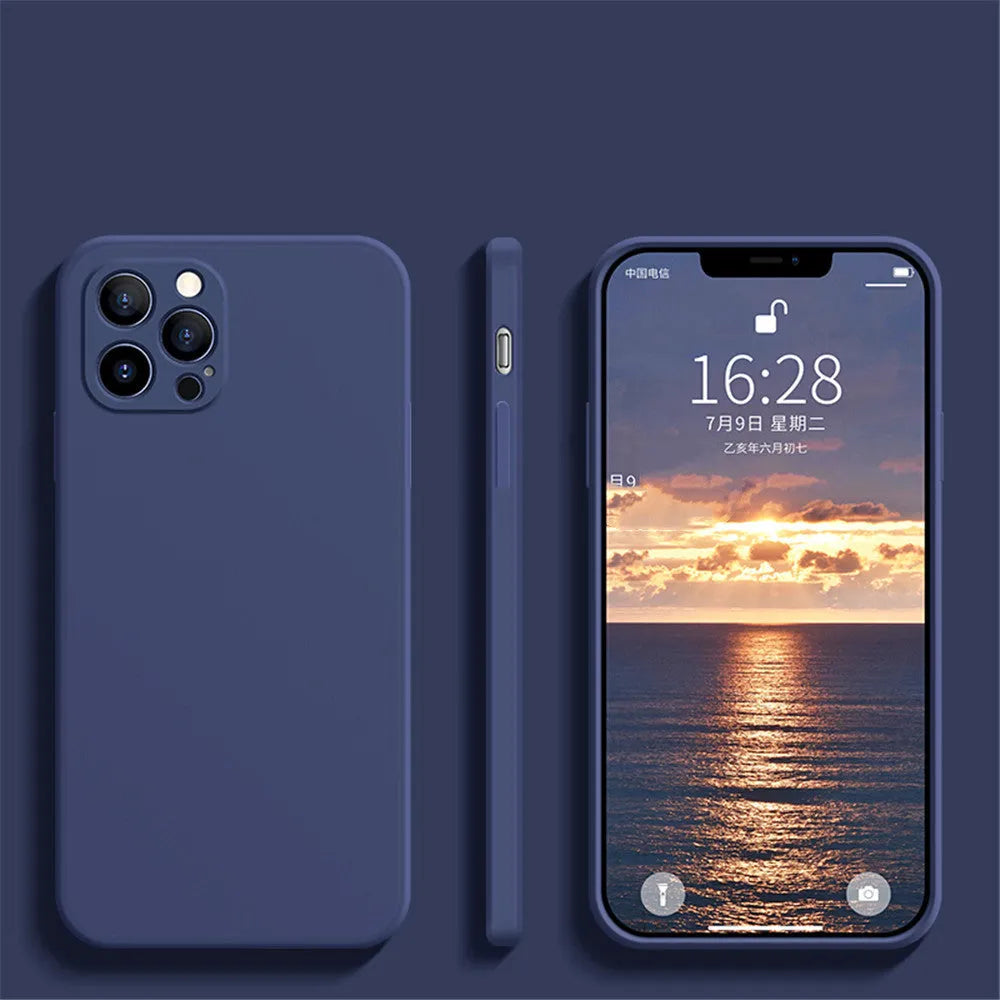 Liquid silicone fine hole straight edge mobile phone case in solid colour for Apple iPhone