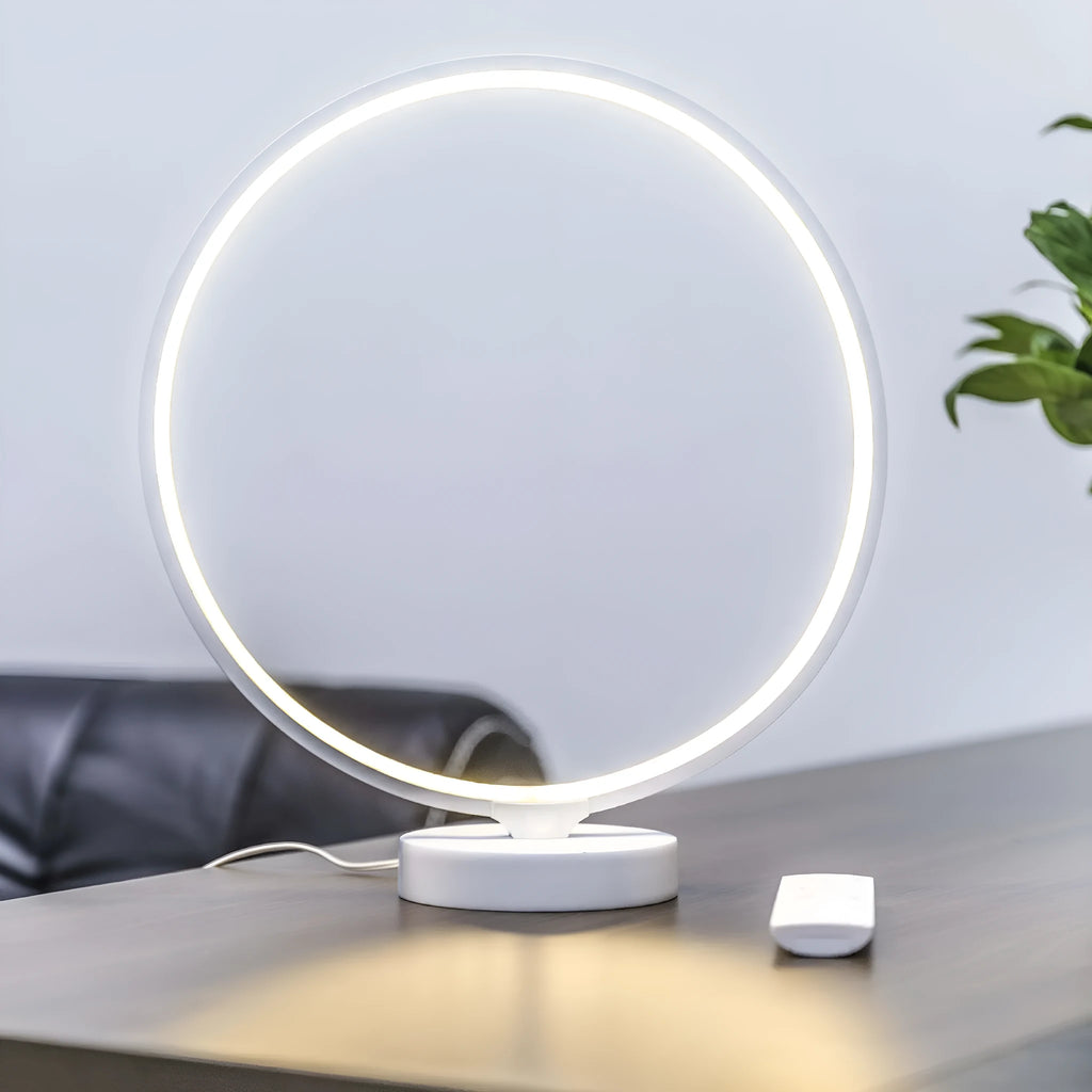 White Full Moon Lamp table night light with remote control on wooden surface