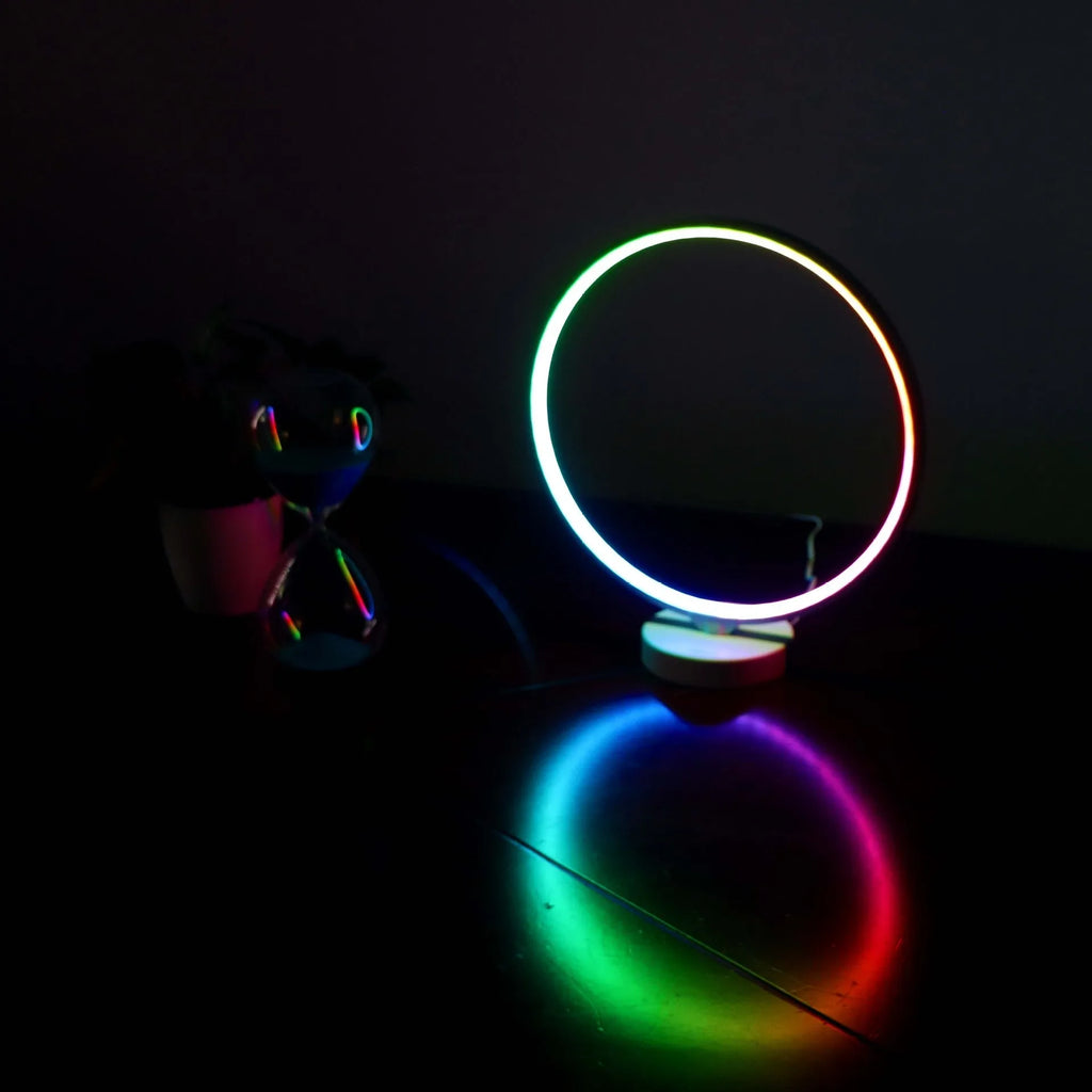 White Full Moon Lamp table night light with remote control on wooden surface