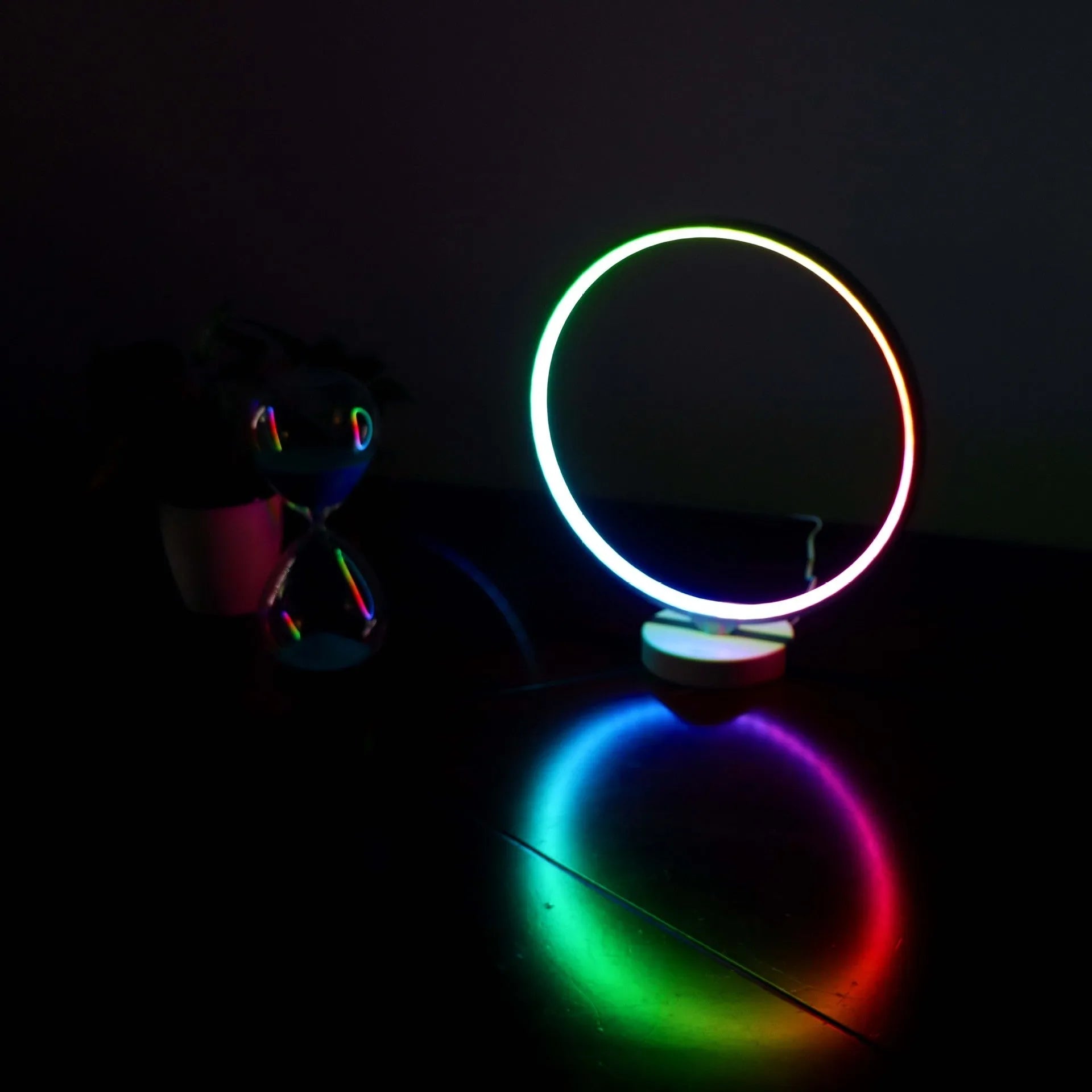 White Full Moon Lamp table night light with remote control on wooden surface