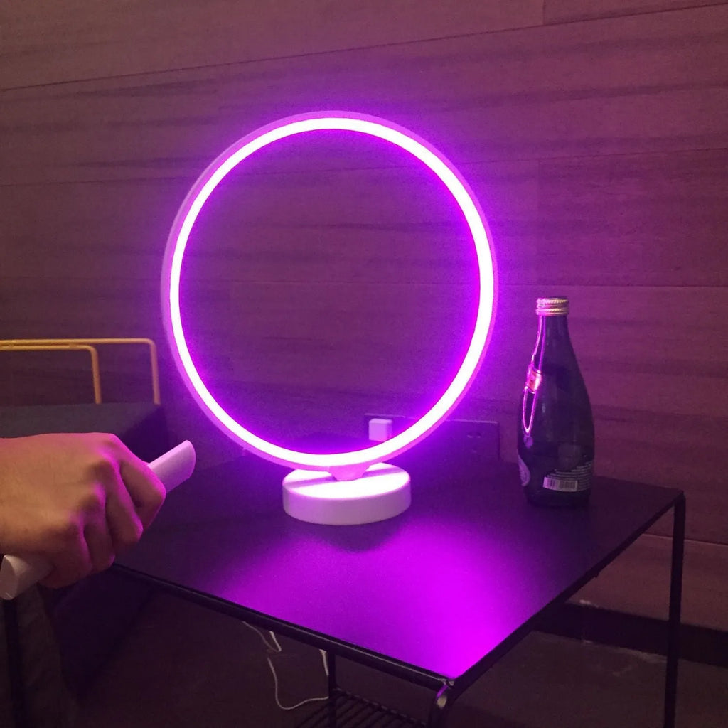 White Full Moon Lamp table night light with remote control on wooden surface