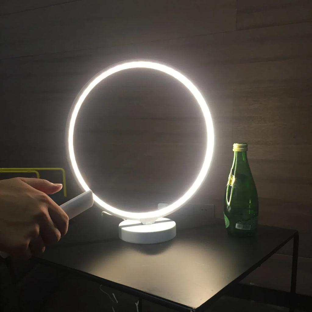 White Full Moon Lamp table night light with remote control on wooden surface