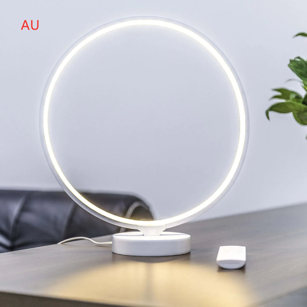 White Full Moon Lamp table night light with remote control on wooden surface