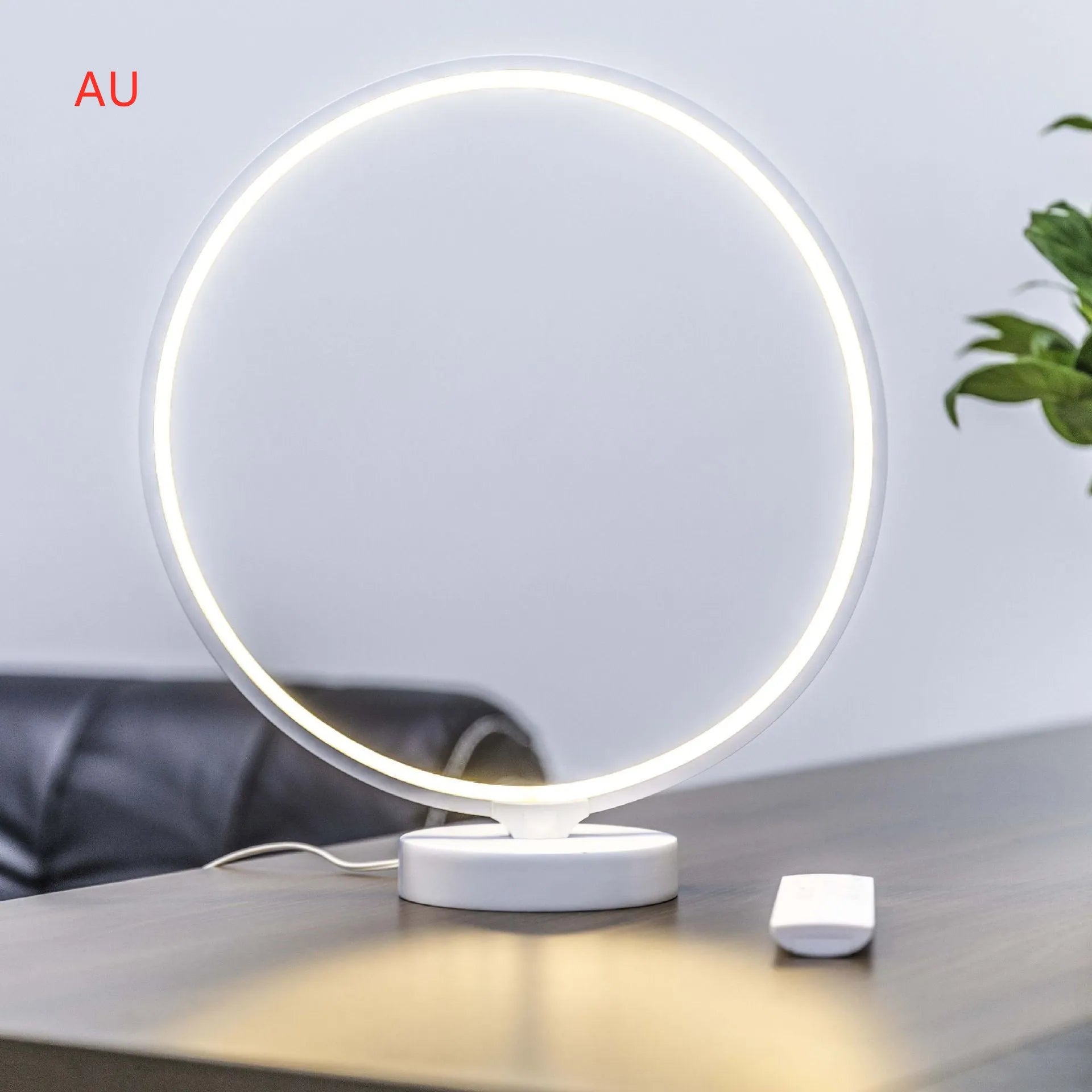 White Full Moon Lamp table night light with remote control on wooden surface