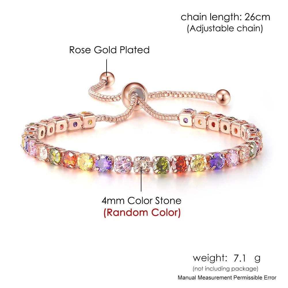 Round zircon single row tennis bracelet in copper with inlaid white stones, rose gold tone