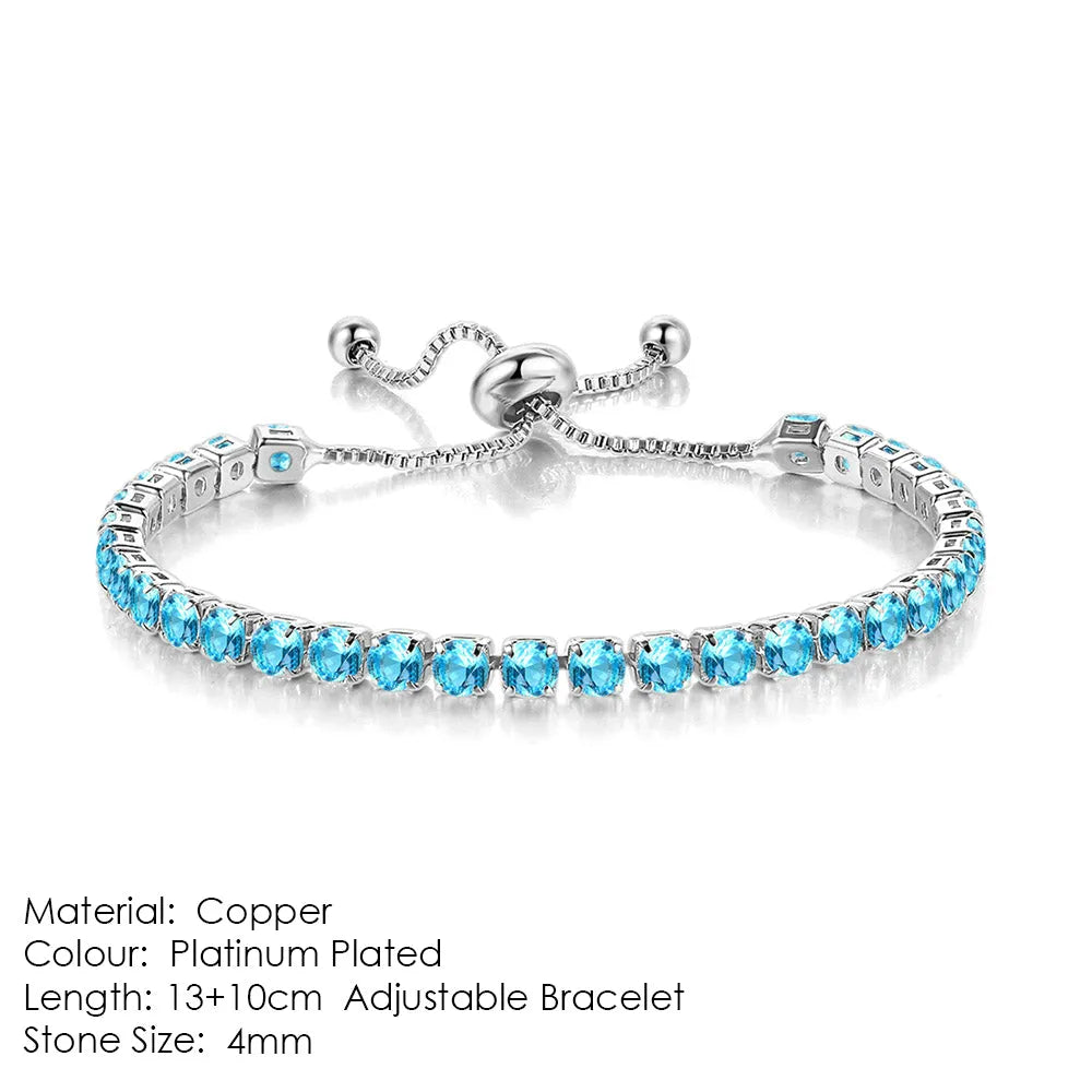 Round zircon single row tennis bracelet in copper with inlaid white stones, rose gold tone
