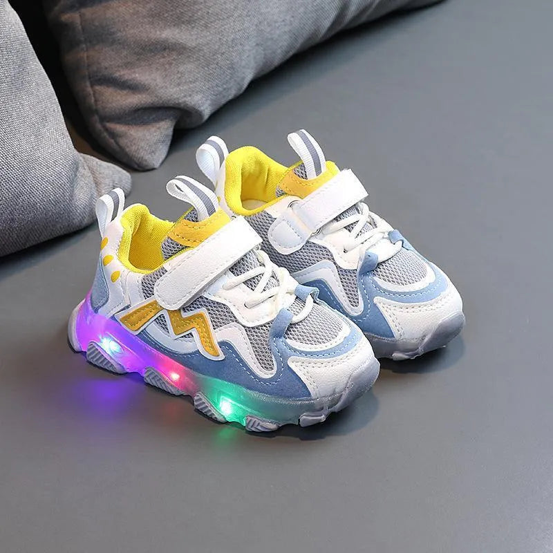 Kids sneakers with mesh upper and Velcro straps in black, grey or pink colours