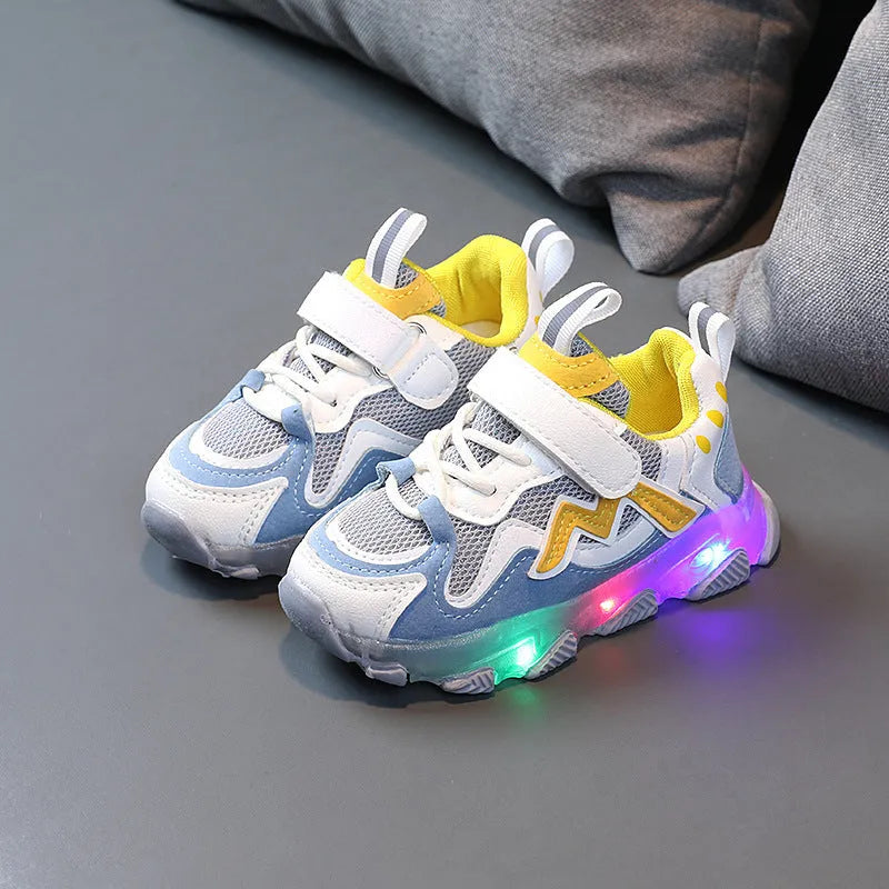 Kids sneakers with mesh upper and Velcro straps in black, grey or pink colours