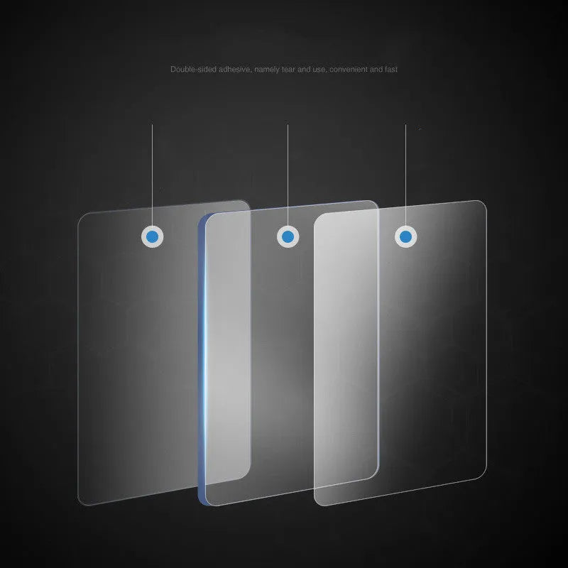Pack of 10 transparent nano double-sided adhesive stickers, each 6cm square, on a white background