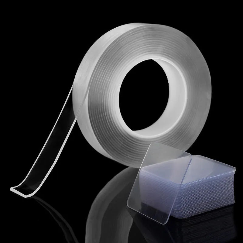 Pack of 10 transparent nano double-sided adhesive stickers, each 6cm square, on a white background