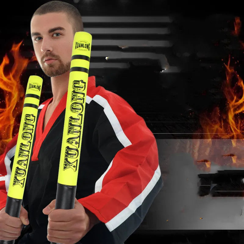 Pair of 57cm boxing target sticks in orange and green with PU and foam construction for reaction training