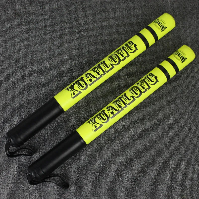 Pair of 57cm boxing target sticks in orange and green with PU and foam construction for reaction training