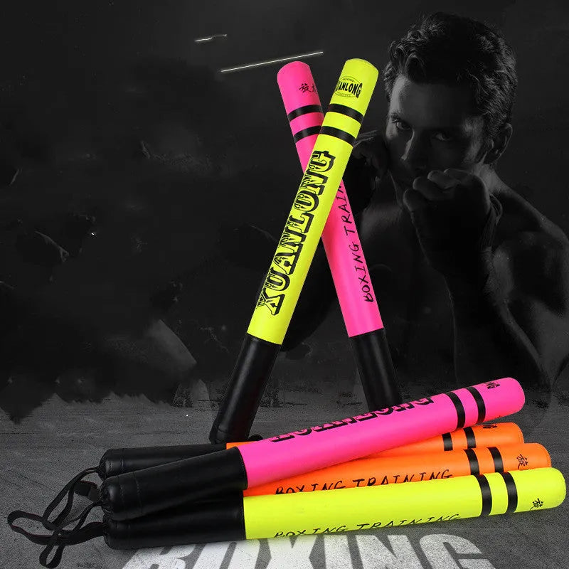 Pair of 57cm boxing target sticks in orange and green with PU and foam construction for reaction training