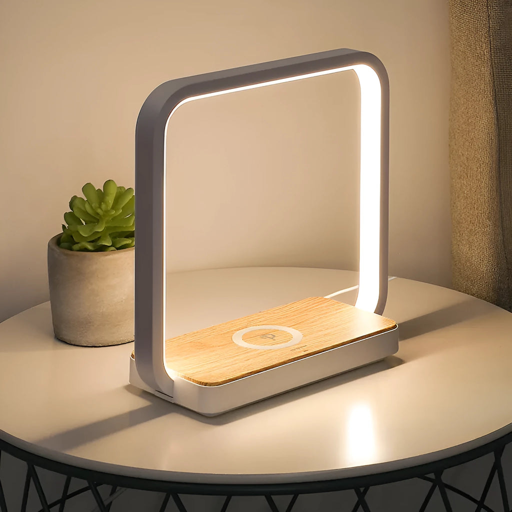 Smart voice-activated bedside lamp with aluminium shade in white or gold finish