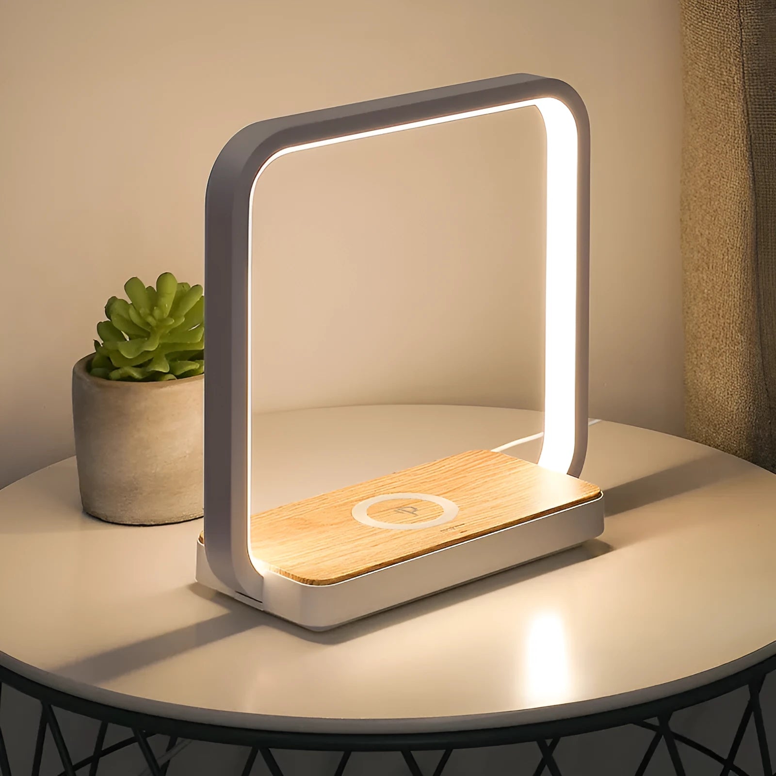Smart voice-activated bedside lamp with aluminium shade in white or gold finish