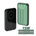 Magnetic wireless power bank in blue colour showing charging surface and USB port