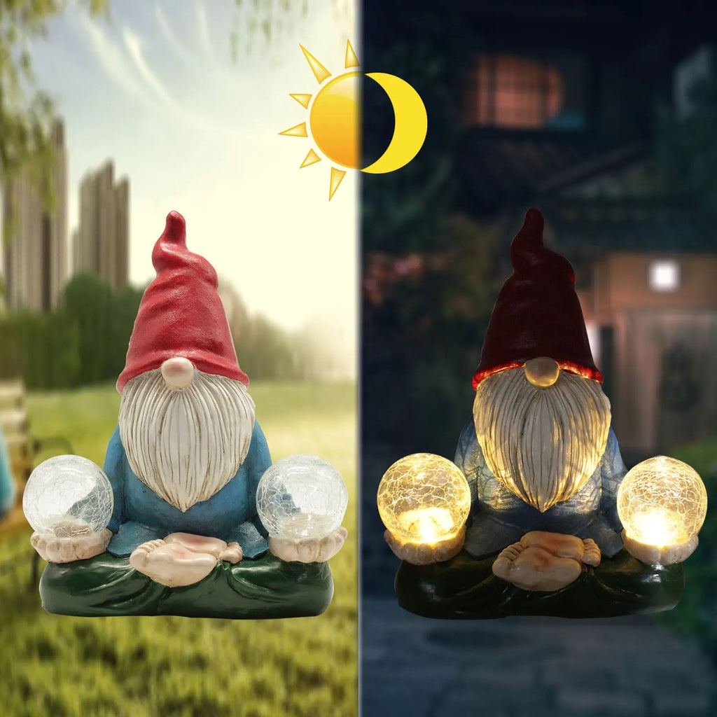 Solar LED resin dwarf doll garden ornament with faceless old man design for outdoor decoration