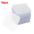 Pack of 10 transparent nano double-sided adhesive stickers, each 6cm square, on a white background