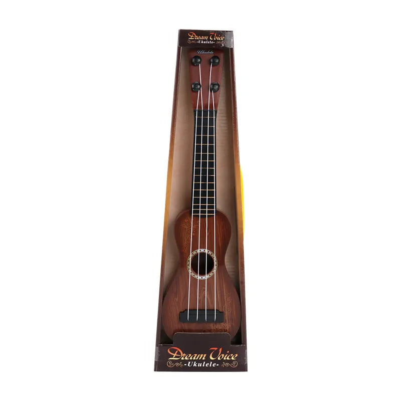 Children's simulation ukulele toy with retro guitar styling in safety plastic construction