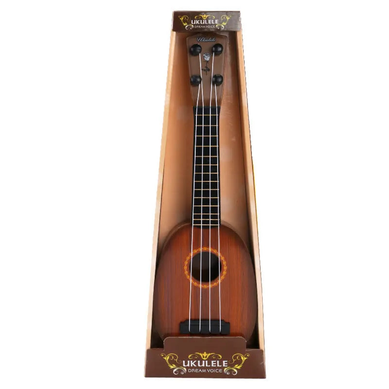 Children's simulation ukulele toy with retro guitar styling in safety plastic construction
