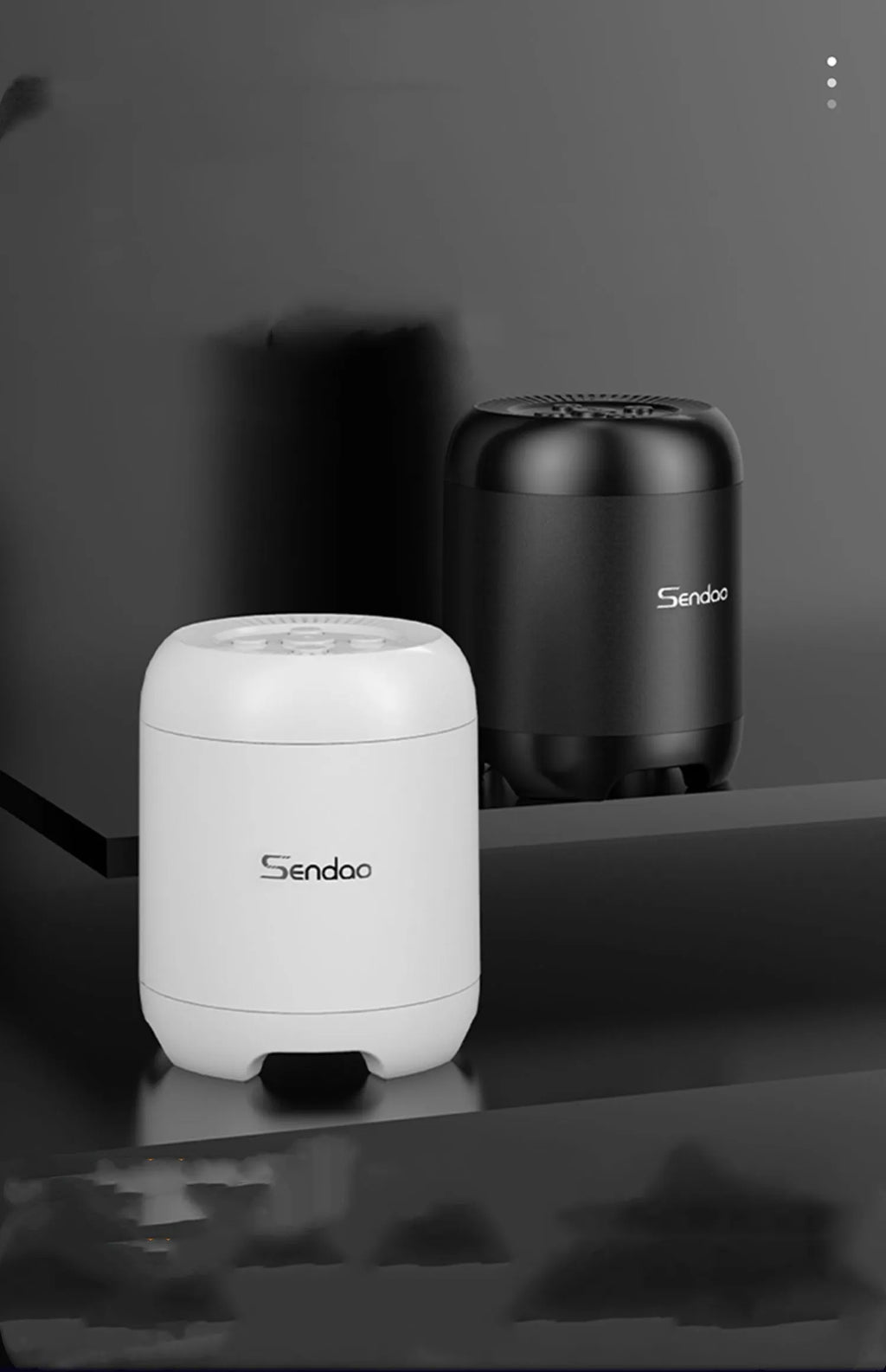 Compact black wireless Bluetooth speaker with super subwoofer measuring 90x73x73mm